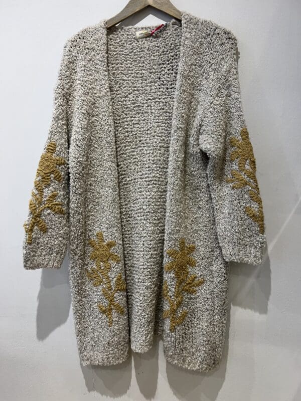 Soft Longer Boucle Cardy with Embroidered Flower Motif