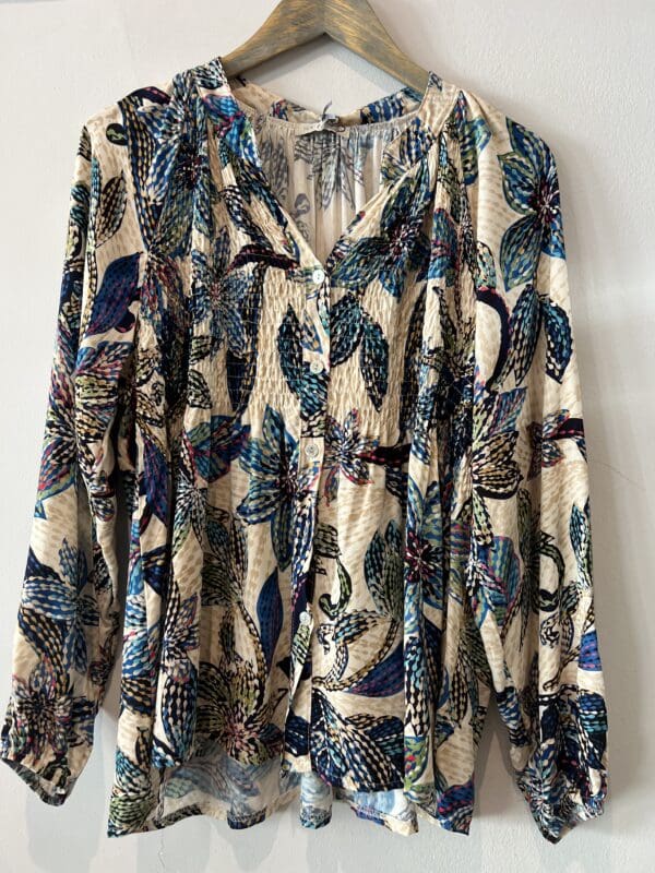 Printed Ruched Button Through Top
