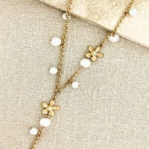 Envy 2151 Gold Pearl daisy necklace