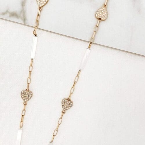 Envy 3004 Diamante Heart and Bar Long Necklace