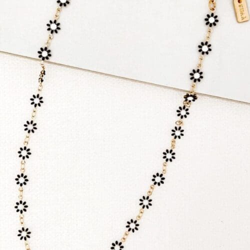Short Gold / Black and White Daisy Necklace