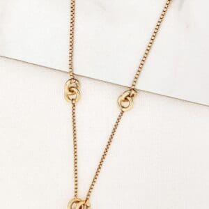 Envy Long Necklace with Knot Detail and Diamante Circle Pendantnt
