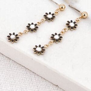 Envy Gold / Black and White Daisy Dropper Earring
