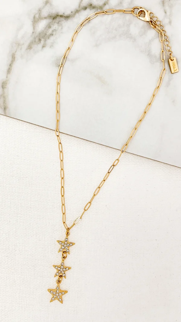Short gold necklace with triple diamante star pendant