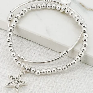 Envy Double layer stretch alloy bracelet with diamante star
