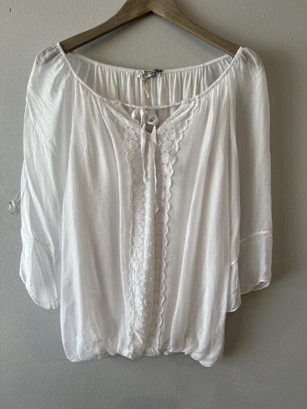 M&G Silky Bardot Top with Embroidery and Ties