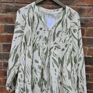 NEW Mono Print Ruched Button Through Top