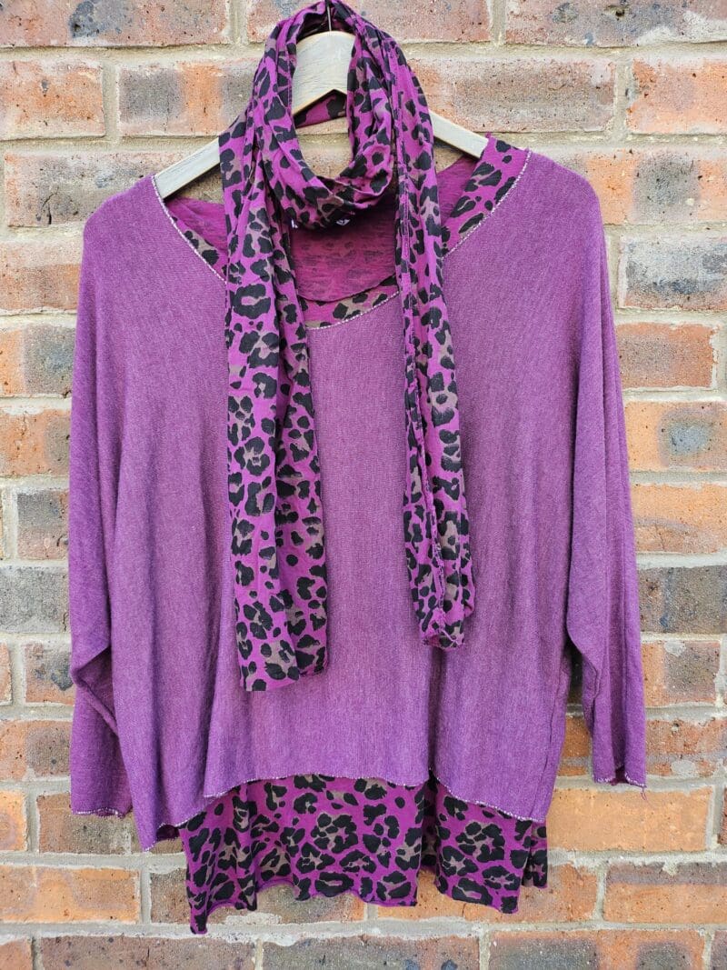 Double Layer Animal Print Top with Scarf