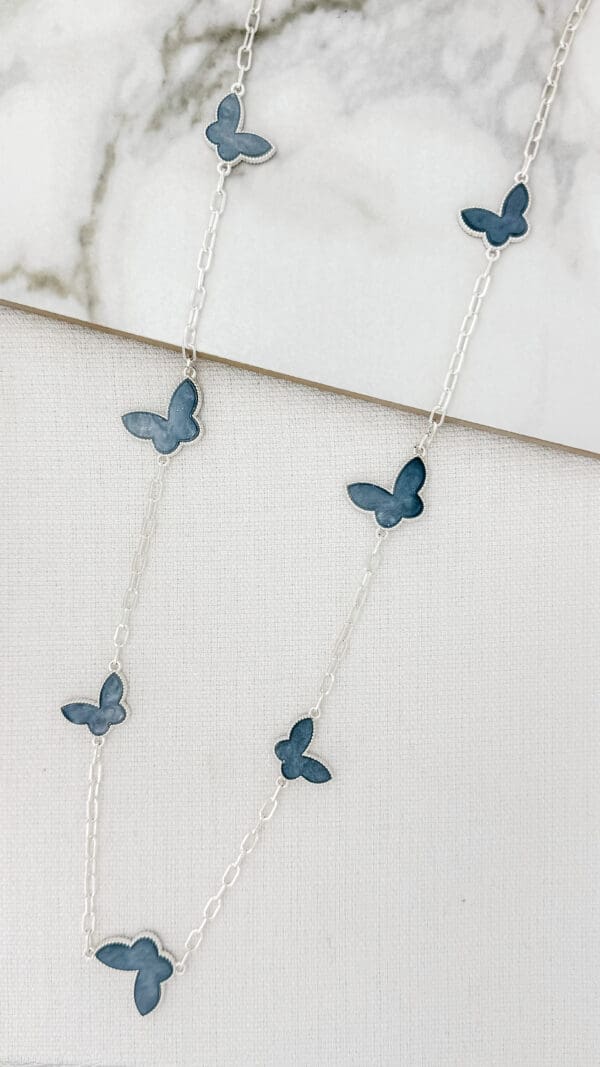 Envy Butterfly Silver Long Necklace