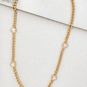 Envy Gold Long Necklace with opaque Hearts