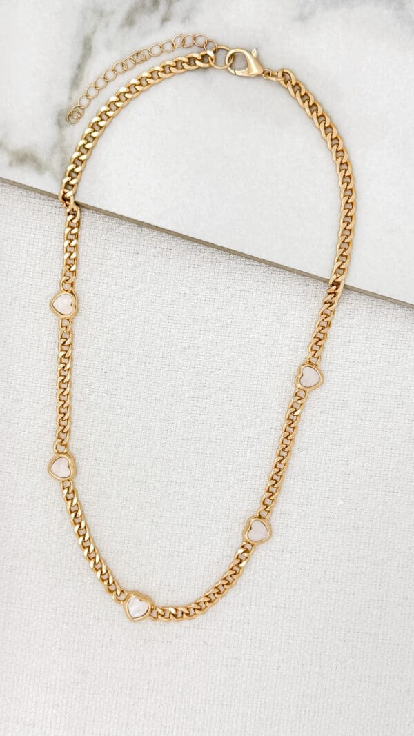 Envy Gold Long Necklace with opaque Hearts