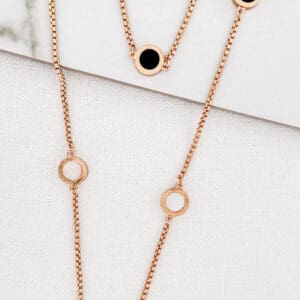 Envy Double Chain Gold Necklace with Black stone Detail