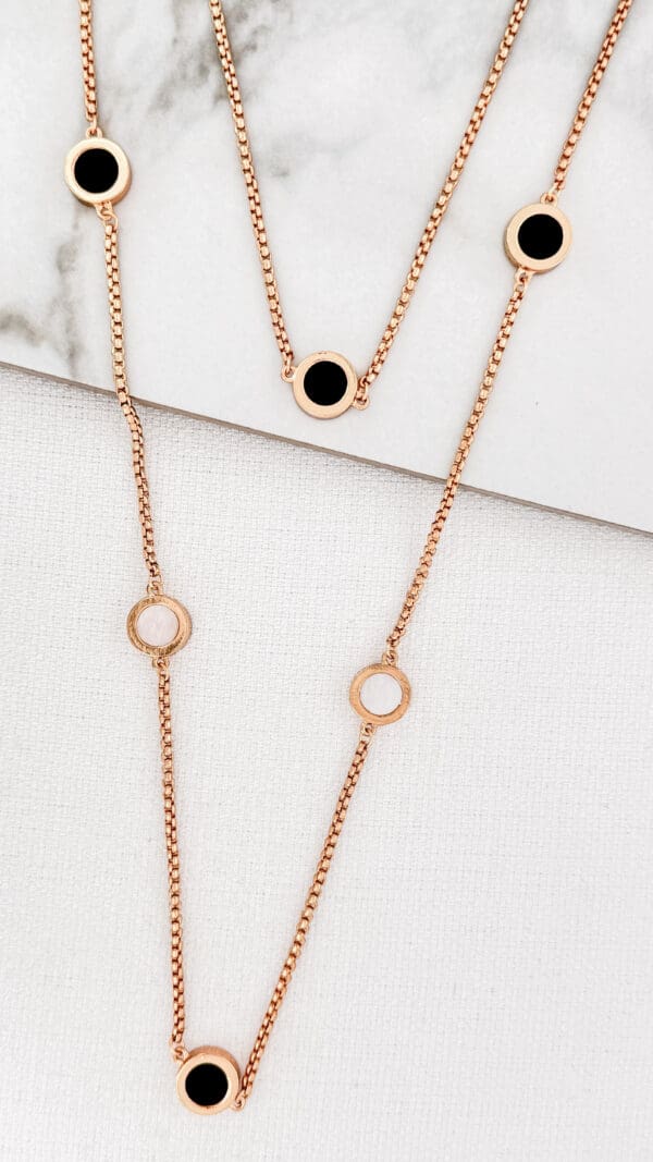 Envy Double Chain Gold Necklace with Black stone Detail