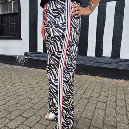 Side Stripe Zebra Printed Wide Leg Pant