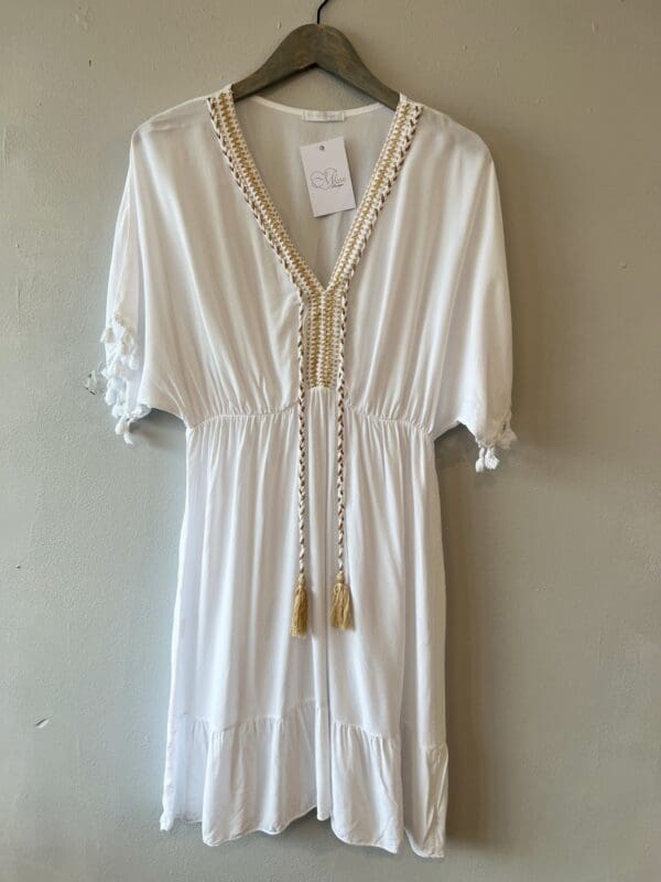 Plain Embroidered Tassel Summer Dress