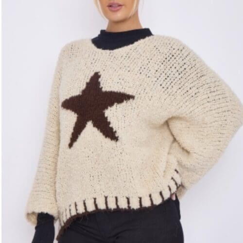 Star Motif contrast stitch detail boucle knit