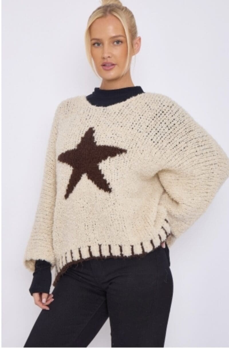 Star Motif contrast stitch detail boucle knit