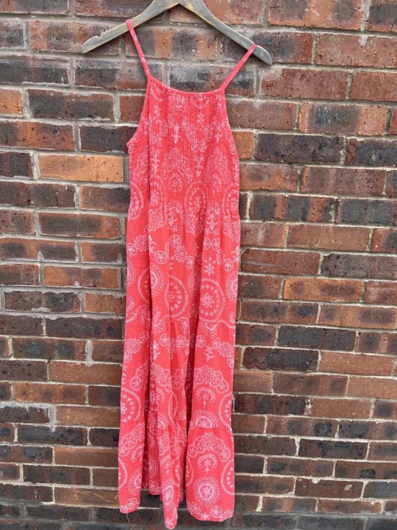 Printed Cotton Strappy Maxi Dress with Elastication