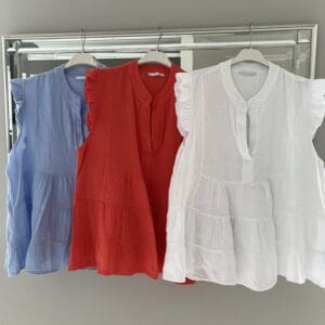 New Cotton Crinkle Frill Sleeve Top