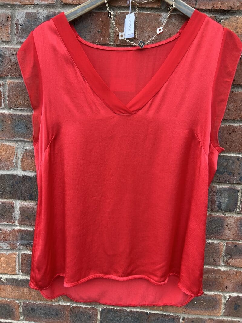 Silky Vest Top with Sheer Trims