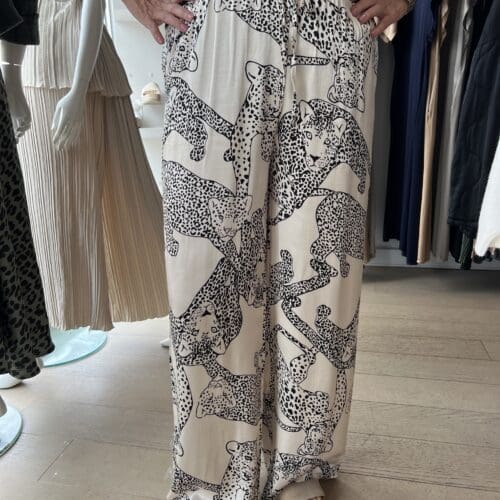 Satin Printed Panther Pants with an elasticated waistband and pockets