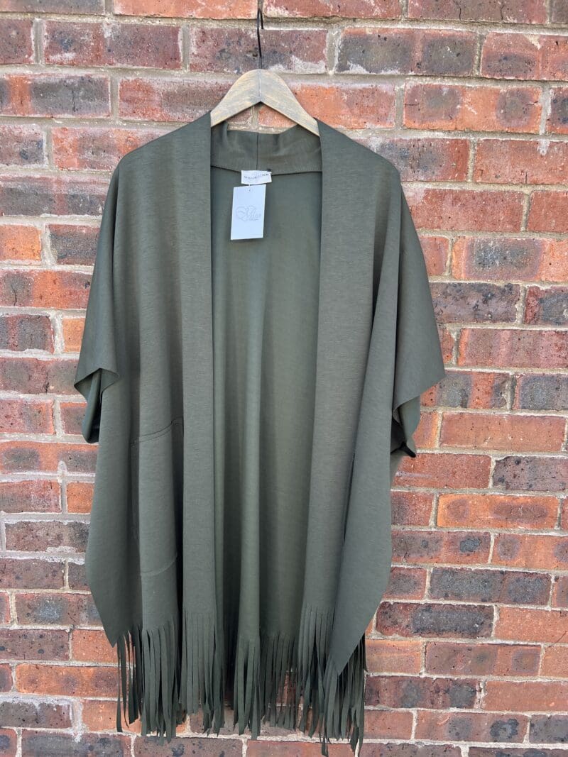 easy jersey poncho with fringe detail