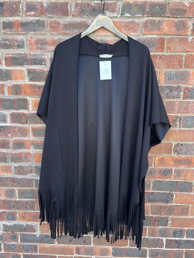 easy jersey poncho with fringe detail