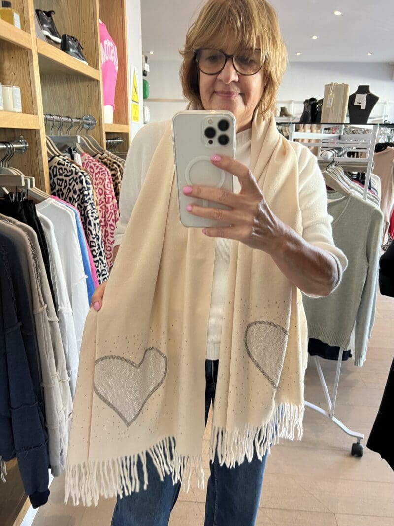 Cashmere Mix Supersoft Scarf with Heart embellishment