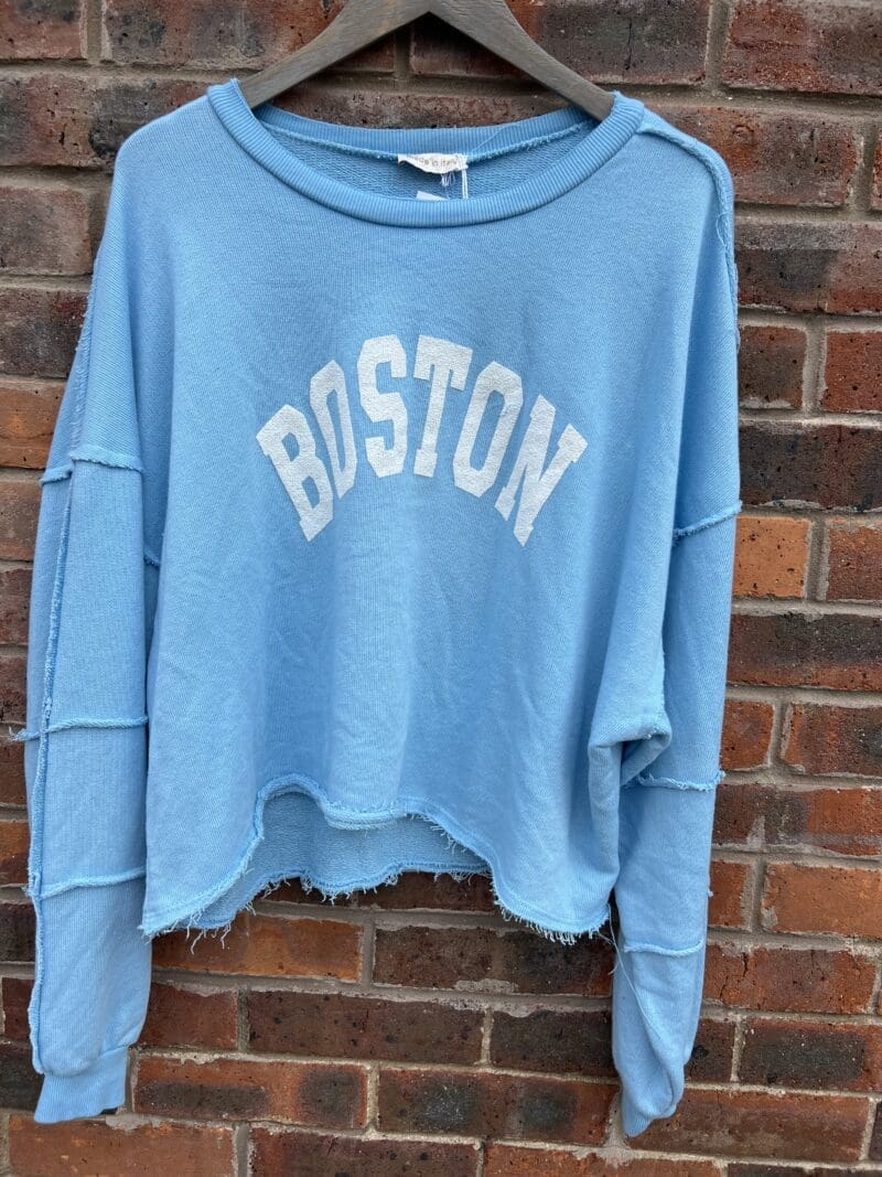 Boston Logo raw edge seam detail sweat top