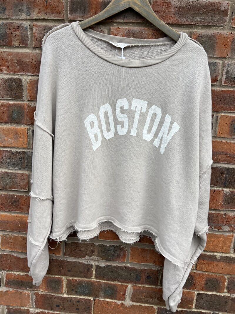 Boston Logo raw edge seam detail sweat top