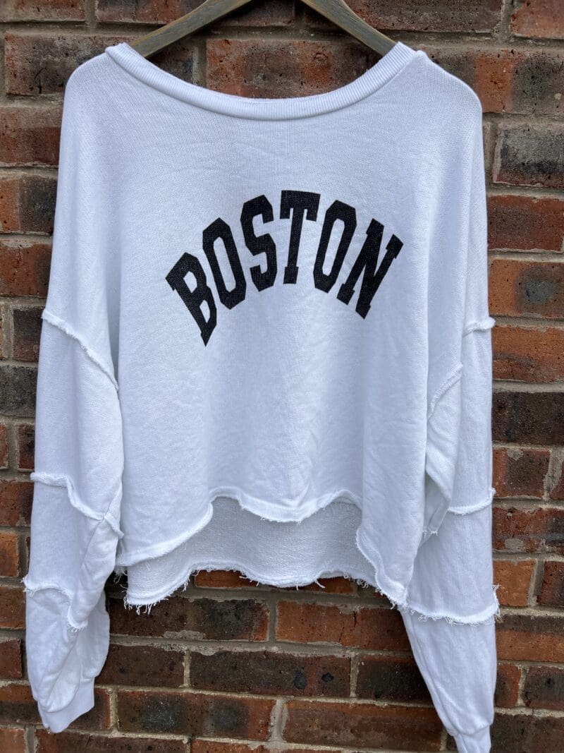 Boston Logo raw edge seam detail sweat top