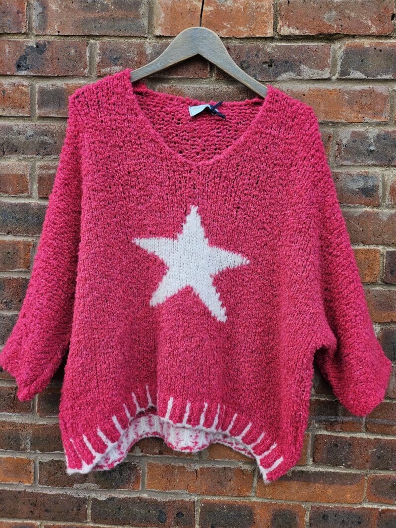 Star Motif contrast stitch detail boucle knit