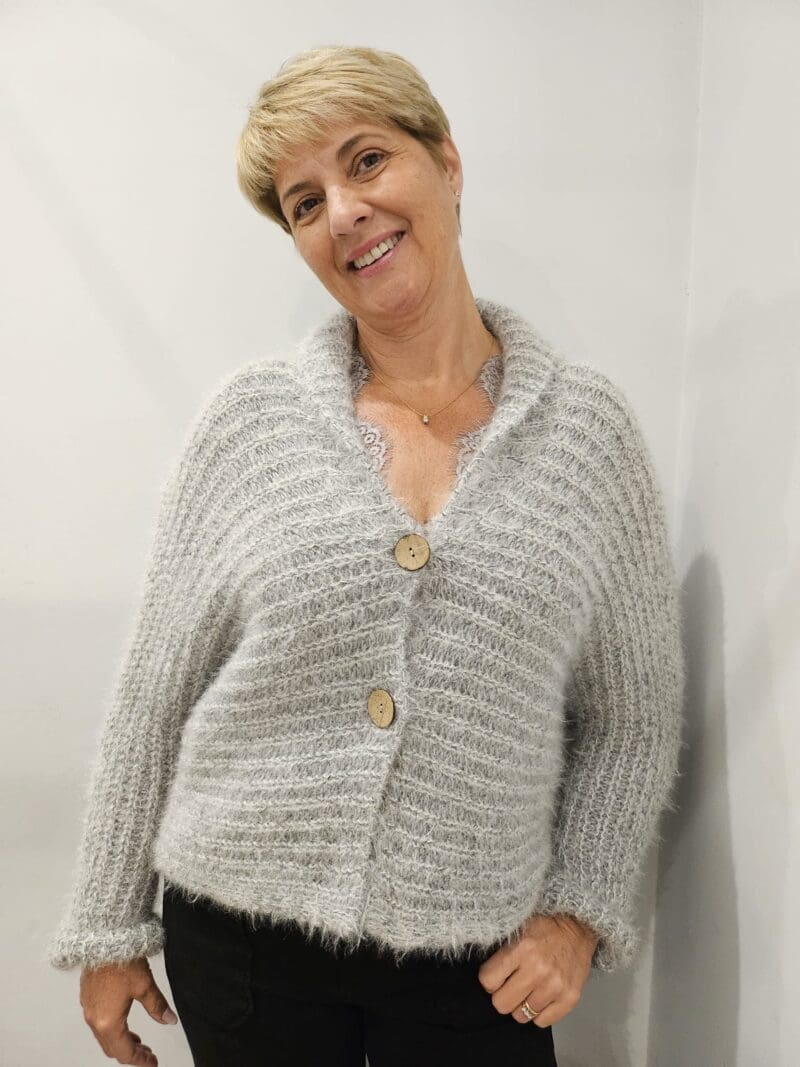 Cosy Fluffy Rib Shawl Collar Cardy