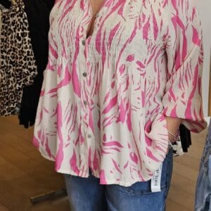 NEW Mono Print Ruched Button Through Top