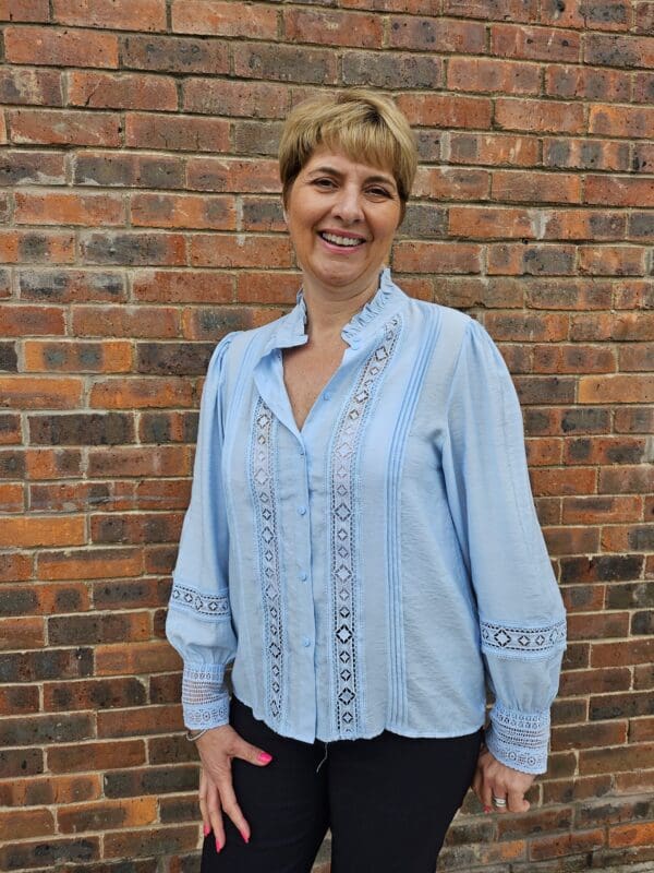 Luxe Embroidered Long Sleeve Button Through Top