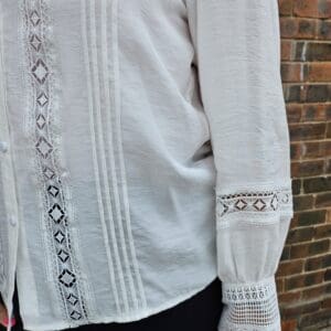 Luxe Embroidered Long Sleeve Button Through Top