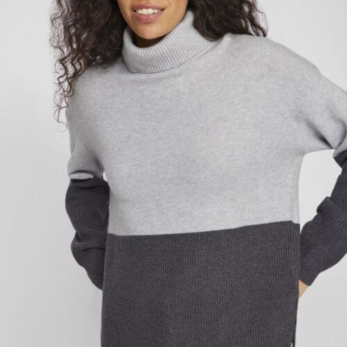 Vila Viril Colour Blocking Roll Neck Knitted Top