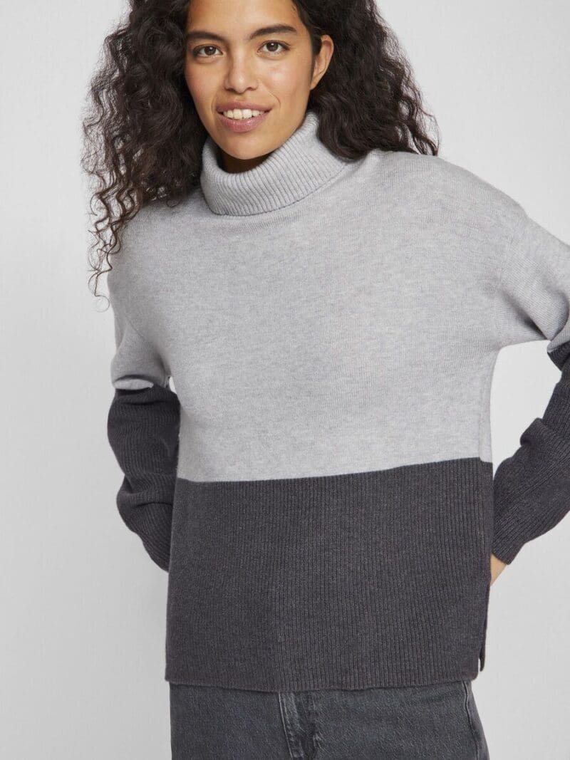 Vila Viril Colour Blocking Roll Neck Knitted Top