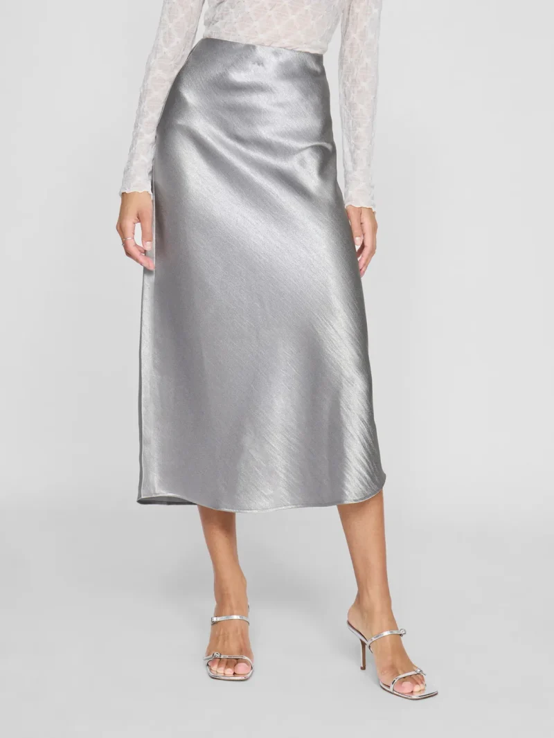 Vila Vidinne Shimmer Siver Satin Skirt