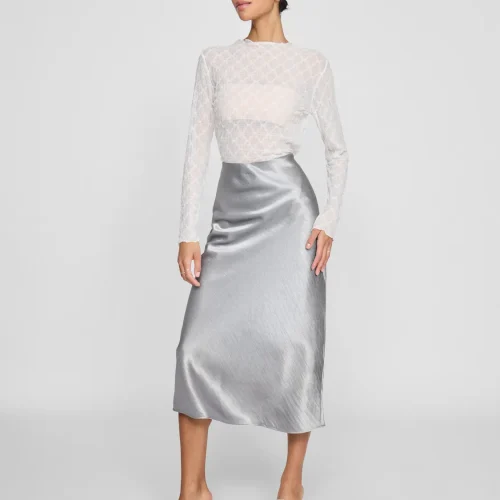 Vila Vidinne Shimmer Siver Satin Skirt