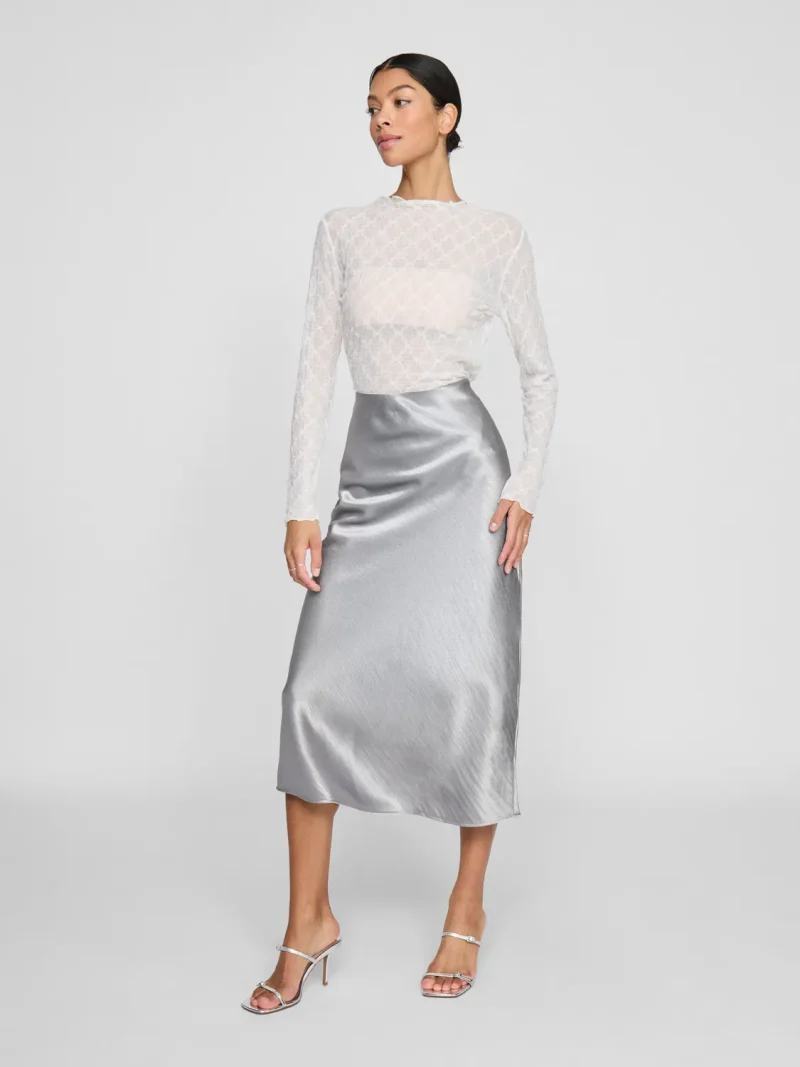 Vila Vidinne Shimmer Siver Satin Skirt