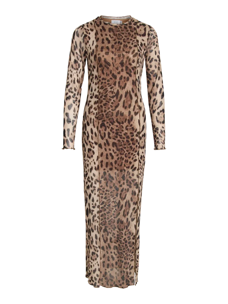 Vila Leopard Print Mesh Midi Dress