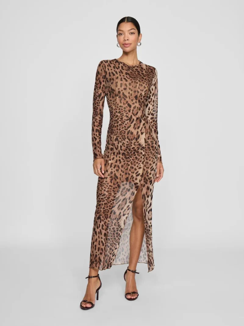 Vila Leopard Print Mesh Midi Dress