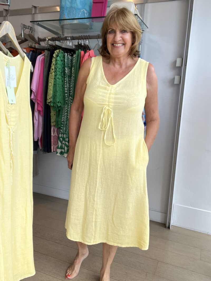 Linen Mix Tie Front detail a line dress