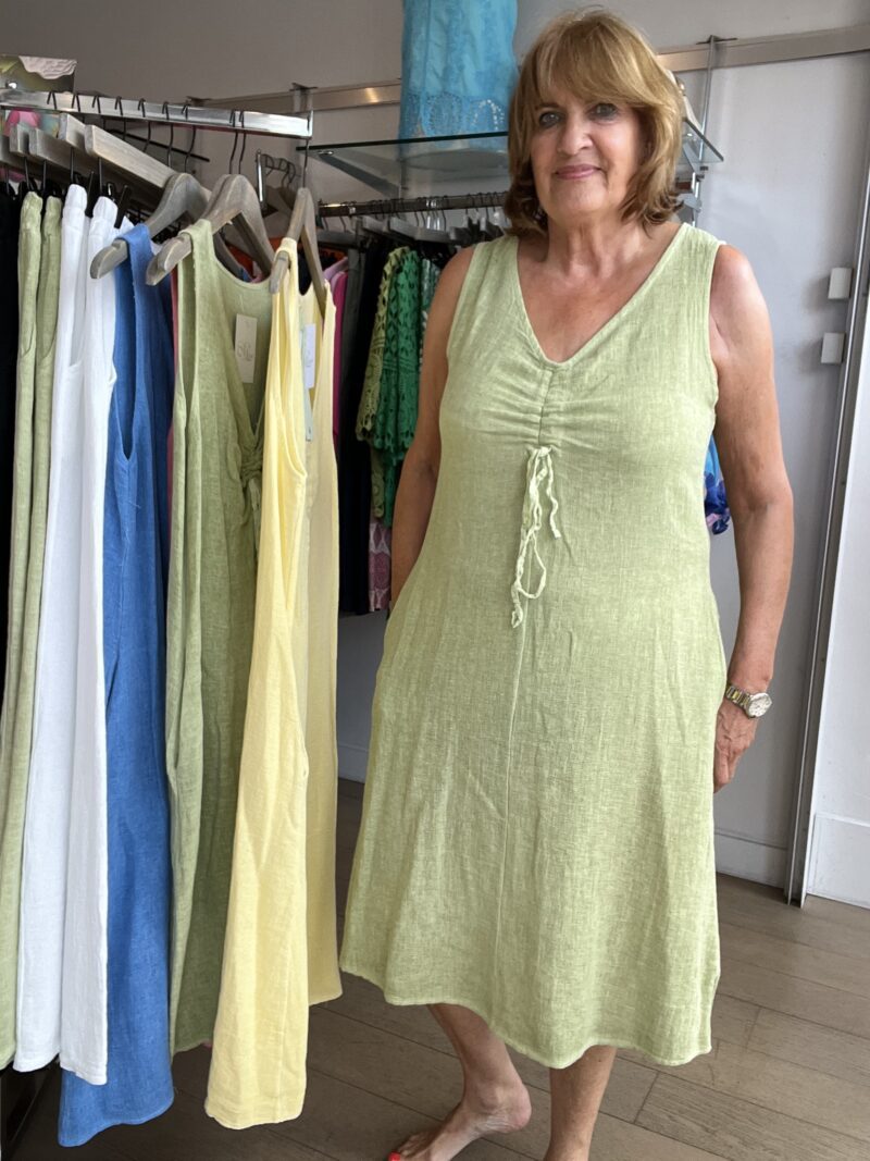Linen Mix Tie Front detail a line dress