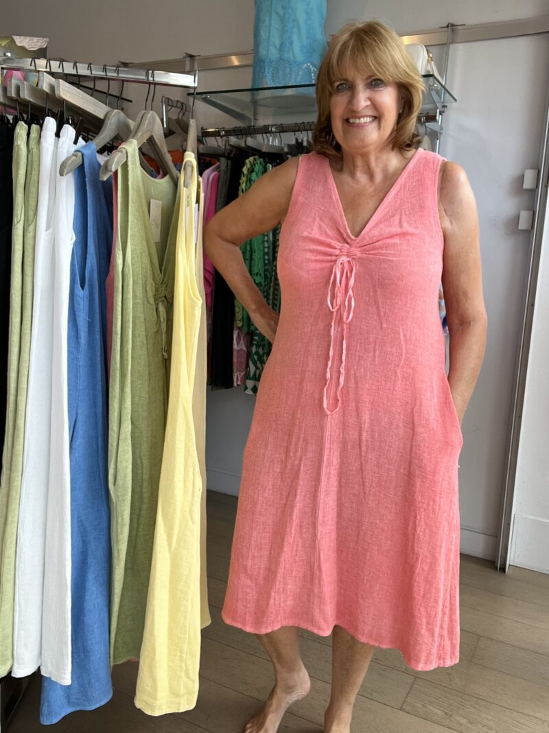 Linen Mix Tie Front detail a line dress