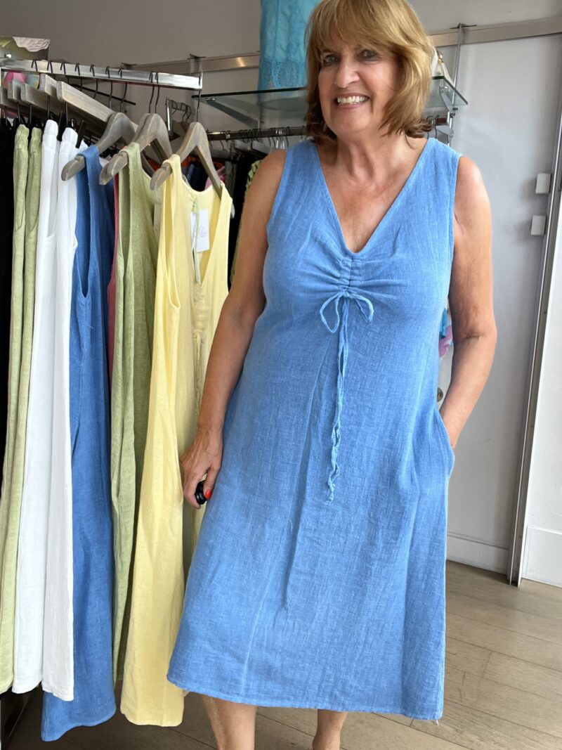 Linen Mix Tie Front detail a line dress