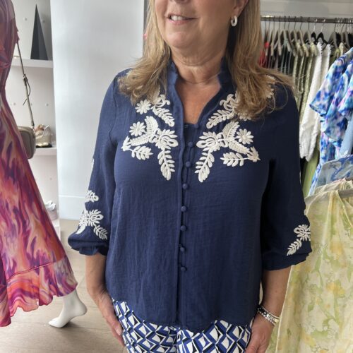 Navy Embroidered Top