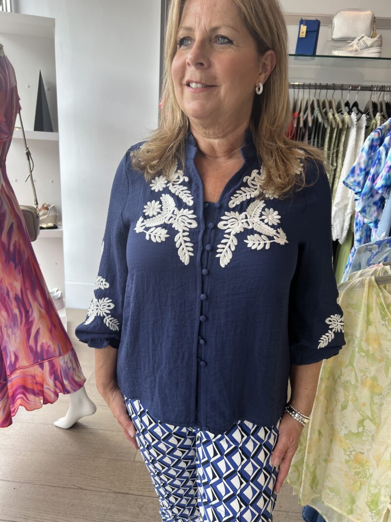 Navy Embroidered Top