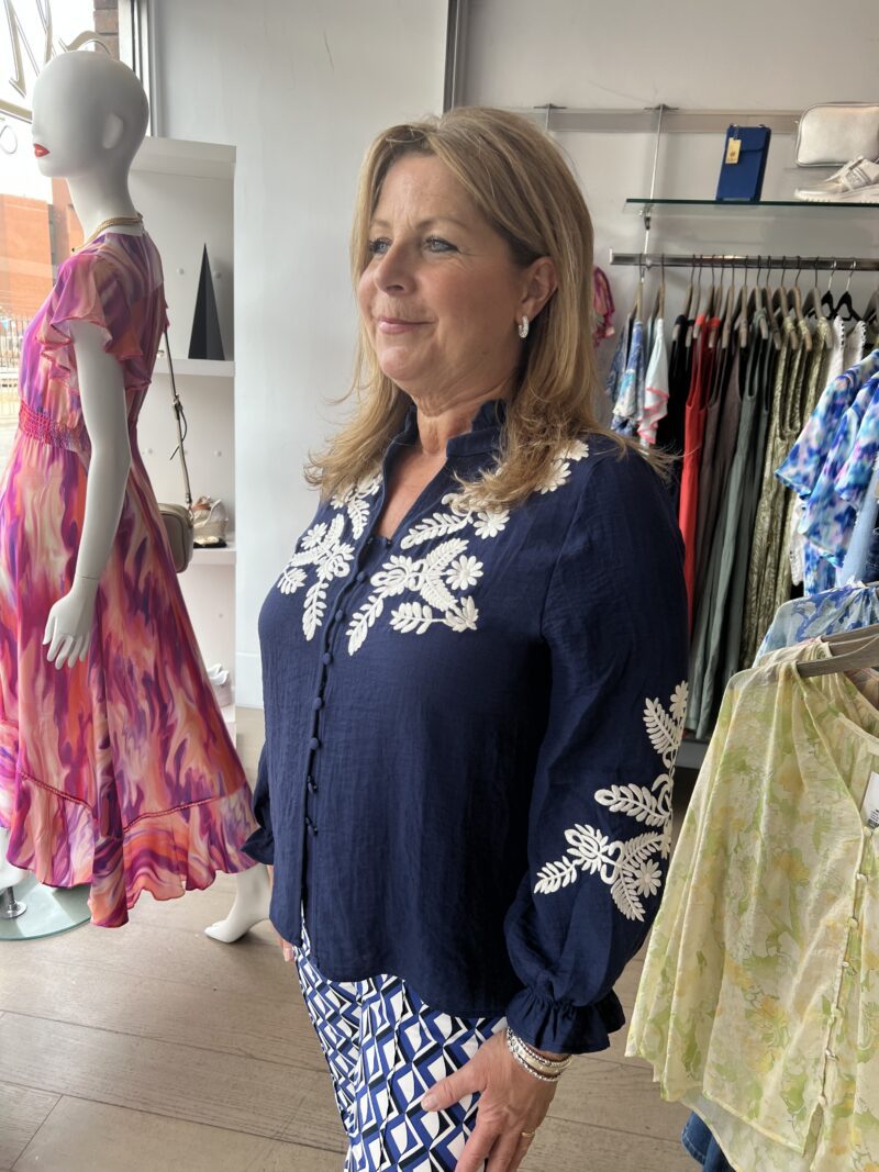Navy Embroidered Top